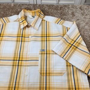 CalTop Men 2X Yellow Plaid Short Sleeve Button Down Shirt Made in USA Streetwear